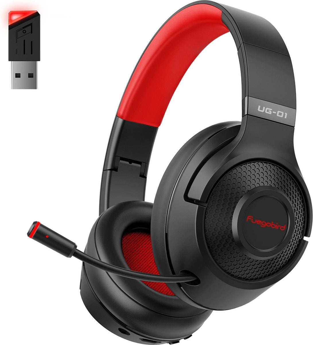Fuegobird UG-01 Casque de jeu sans fil 2,4GHz - Casque Bluetooth - Multiplateforme - Convient pour PS4/PS5, Nintendo Switch - Rouge
