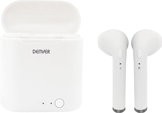 Denver TWQ-40 - Ecouteurs Bluetooth sans fil - Chargement sans fil via QI - Blanc