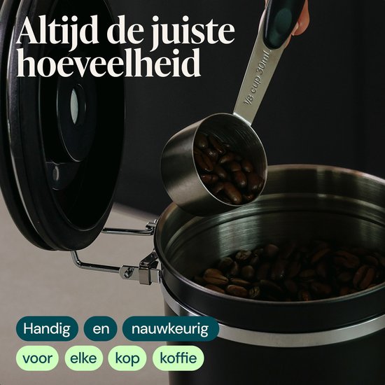 Boîte à café Castagnola 1,8L - Noir mat - hermétique avec sortie CO2 - 600 grammes - 12,5 x 12,5 x 19 cm