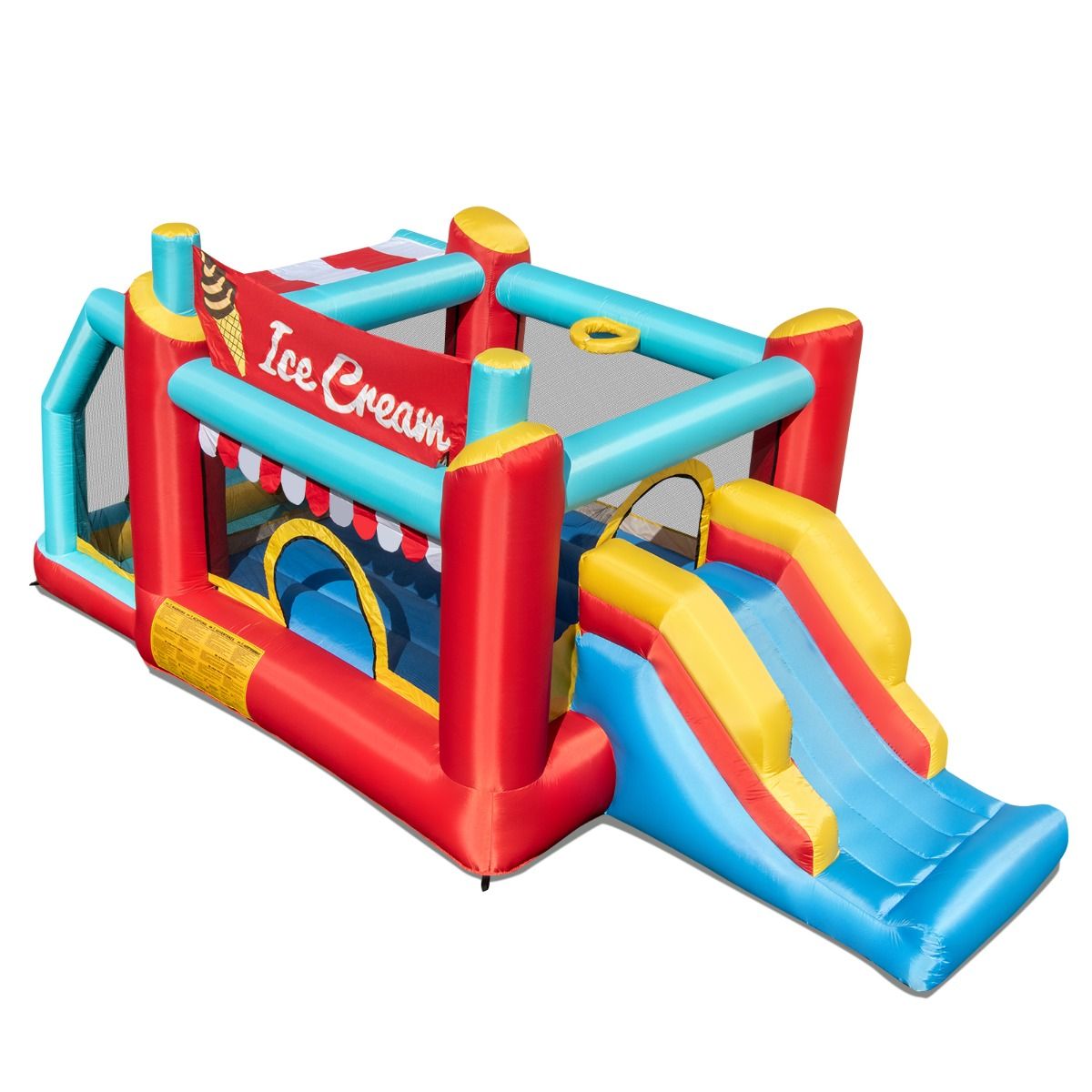 Structure gonflable Coast 5-en-1 - Toboggan - Piscine à balles - Panier de basket - Multicolore 485,5 x 239 x 206 cm