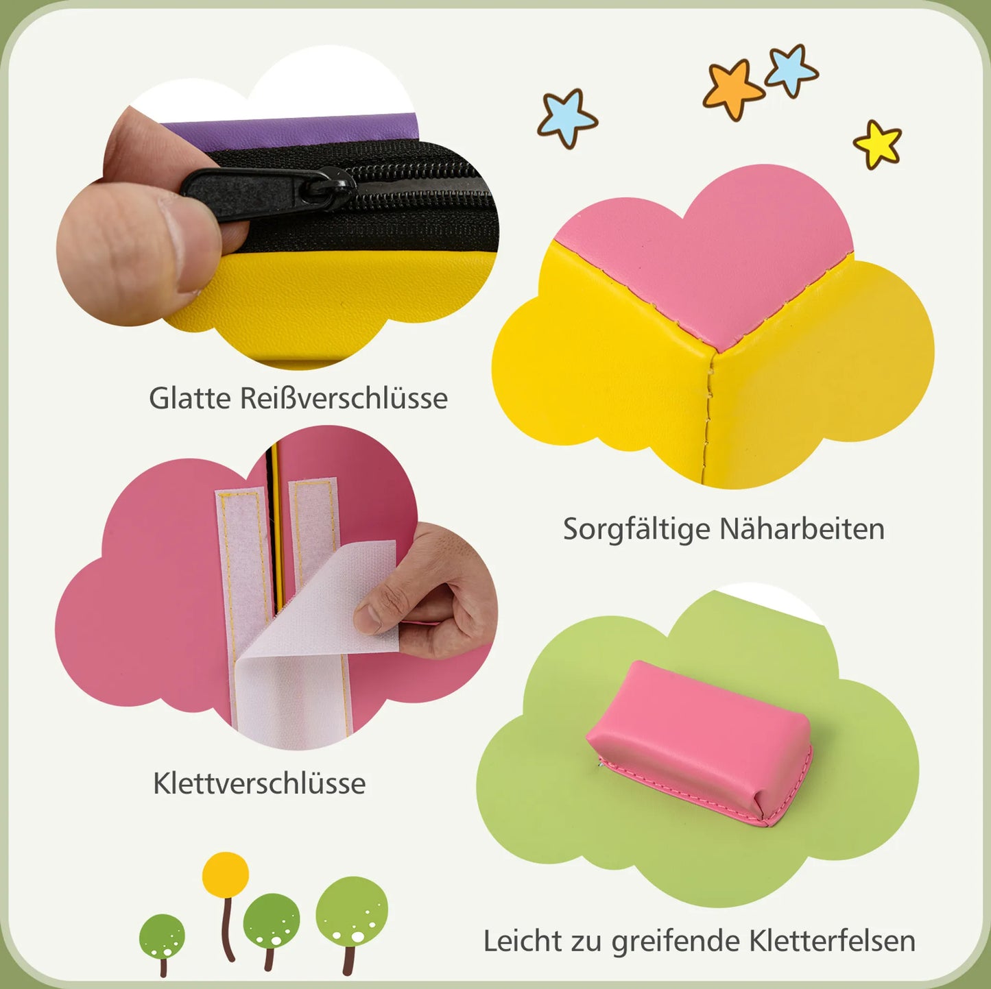 Ensemble de jeu d'escalade Coast en mousse – Doté de fermetures velcro et de coutures soignées, avec des blocs d'escalade faciles à saisir – Pour les salles de jeux et les crèches – Cuir coloré et mousse EPE
