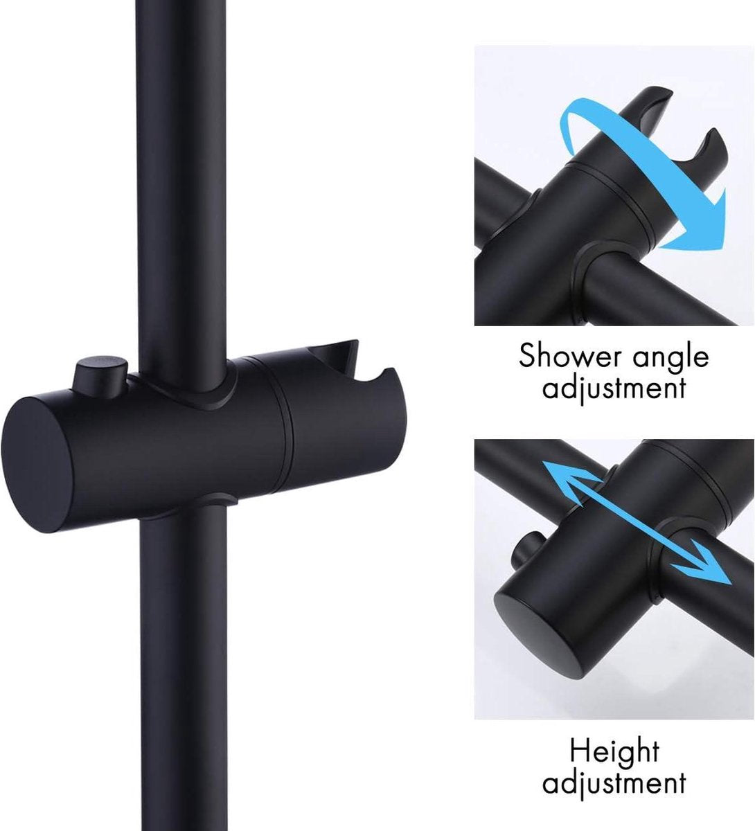 Barre de douche industrielle SUS304 avec pommeau de douche noir - Acier inoxydable - 150 cm de tuyau de douche - Noir