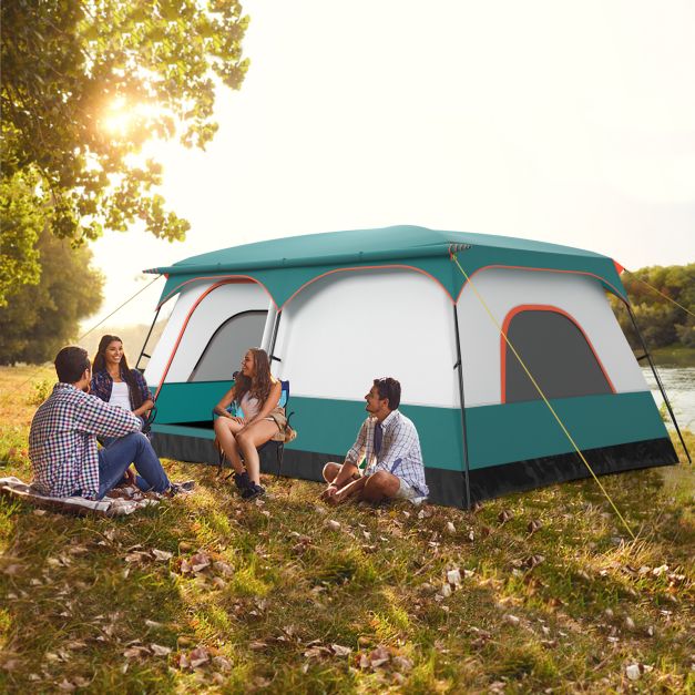 Costway Tente de camping - Pour 8-10 personnes - 420 x 305 x 200 cm - Bleu/vert