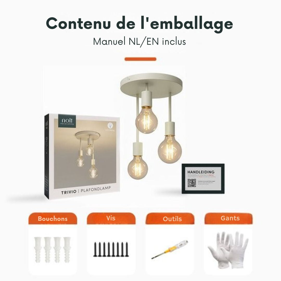 Plafonnier Nolt - 3x E27 Lampe - Industriel - Taupe - ⌀ 28cm - Beige