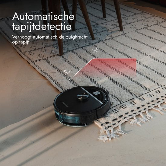 Aspirateur robot Bloomfold avec fonction de lavage et station de vidage - Puissance d'aspiration de 19 000 Pa – Navigation LiDAR - 180 minutes - Aspirateur robot intelligent doté d'une IA - Adapté aux poils d'animaux