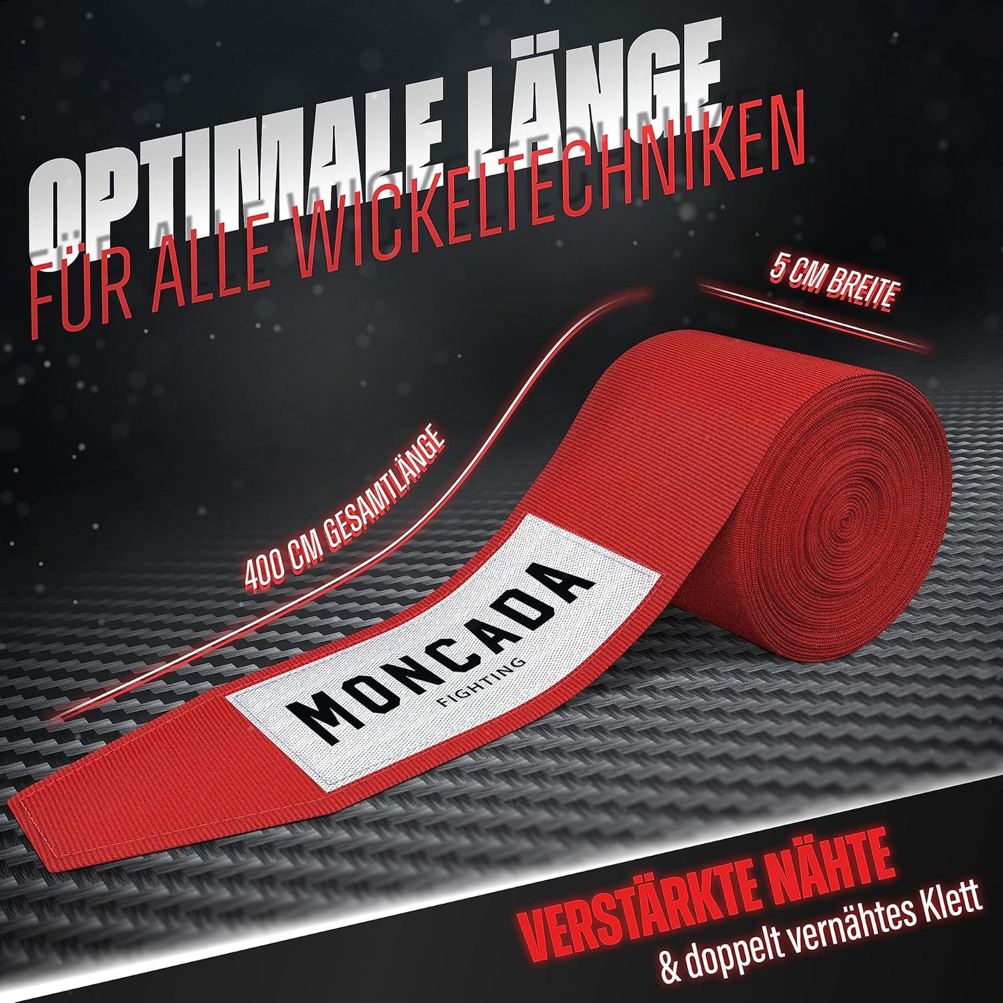 Bandage de boxe de combat Moncada - 4m - Rouge
