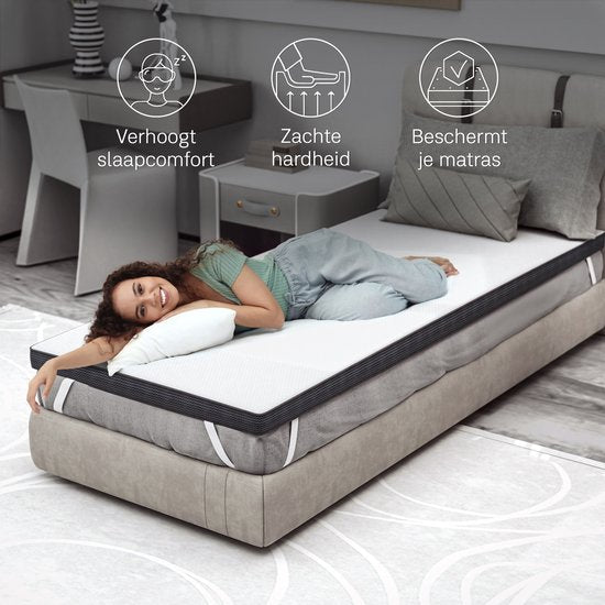 CozySense® Topper 90x200 - Surmatelas - Matelas de terrasse - Mousse à mémoire de forme avec gel réfrigérant - CertiPUR® - Fermeté douce - 8 CM - Housse lavable