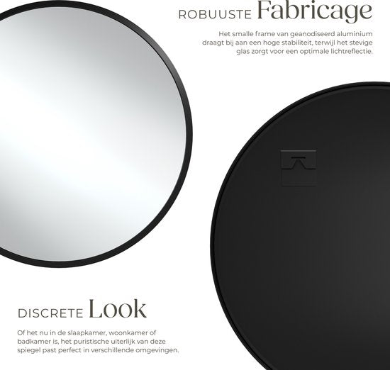 tectake® - Miroir mural rond Fiona - Miroir de salle de bain - Miroir rond avec cadre en aluminium robuste - Miroir pour la salle de bain, le salon ou la chambre - Diamètre de 80 cm