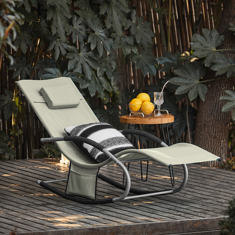 SoBuy OGS28-MI Chaise longue ergonomique | Chaise balançoire | Chaise à bascule | Beige | 143 x 57 x 85 cm