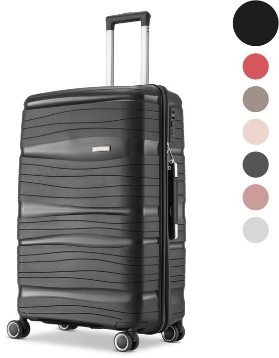 SKYCASES Travelin' Charm - 24-inch Medium Travel Suitcase - Number Lock - 41x24x69 cm - 68L - Lightweight, Waterproof & Durable - Black V2