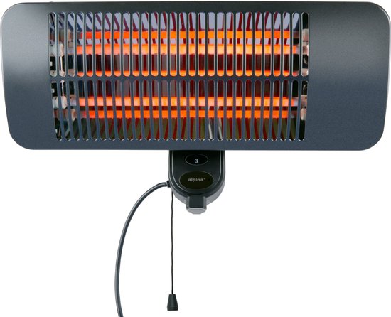 Chauffage infrarouge suspendu Alpina - Chauffage de terrasse 2000 W, 3 niveaux de chaleur - Chauffage de terrasse résistant aux éclaboussures IP34 avec panneau infrarouge - Chauffage de terrasse