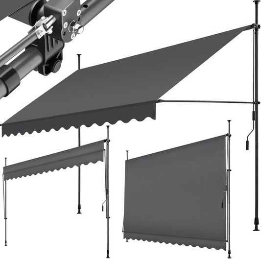 tectake - store à pinces - parasol - store - réglable - store à pinces - parasol balcon - 350 x 180 cm - noir gris - store - 404968