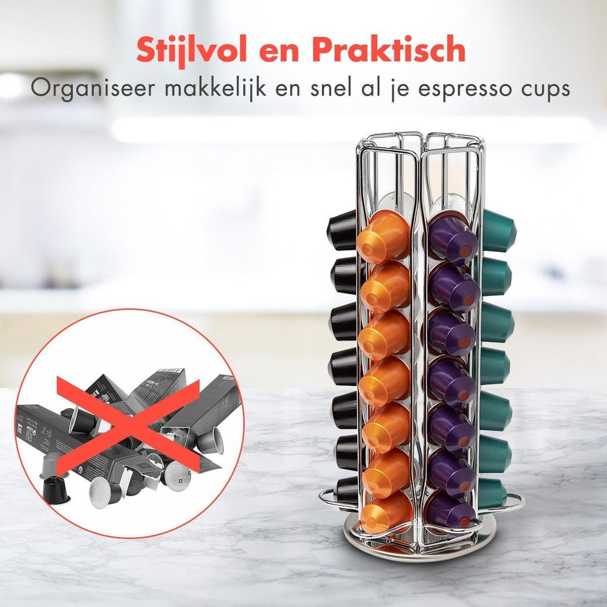 KitchenBrothers Porte-capsules - Nespresso - 42 Tasses - Pivotant - acier inoxydable