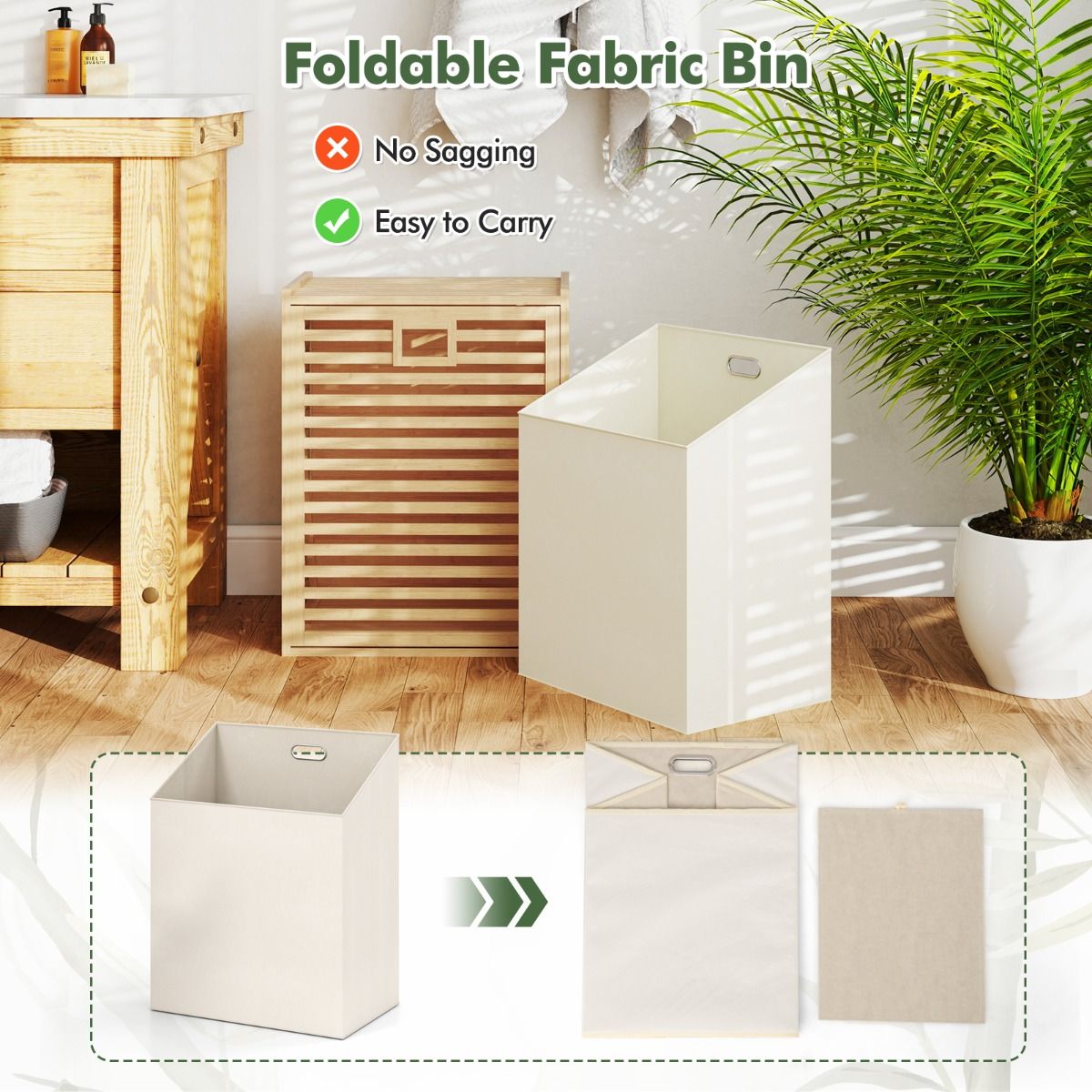 Étagère de salle de bain Coast avec panier à linge - bambou - panier en tissu rabattable - naturel