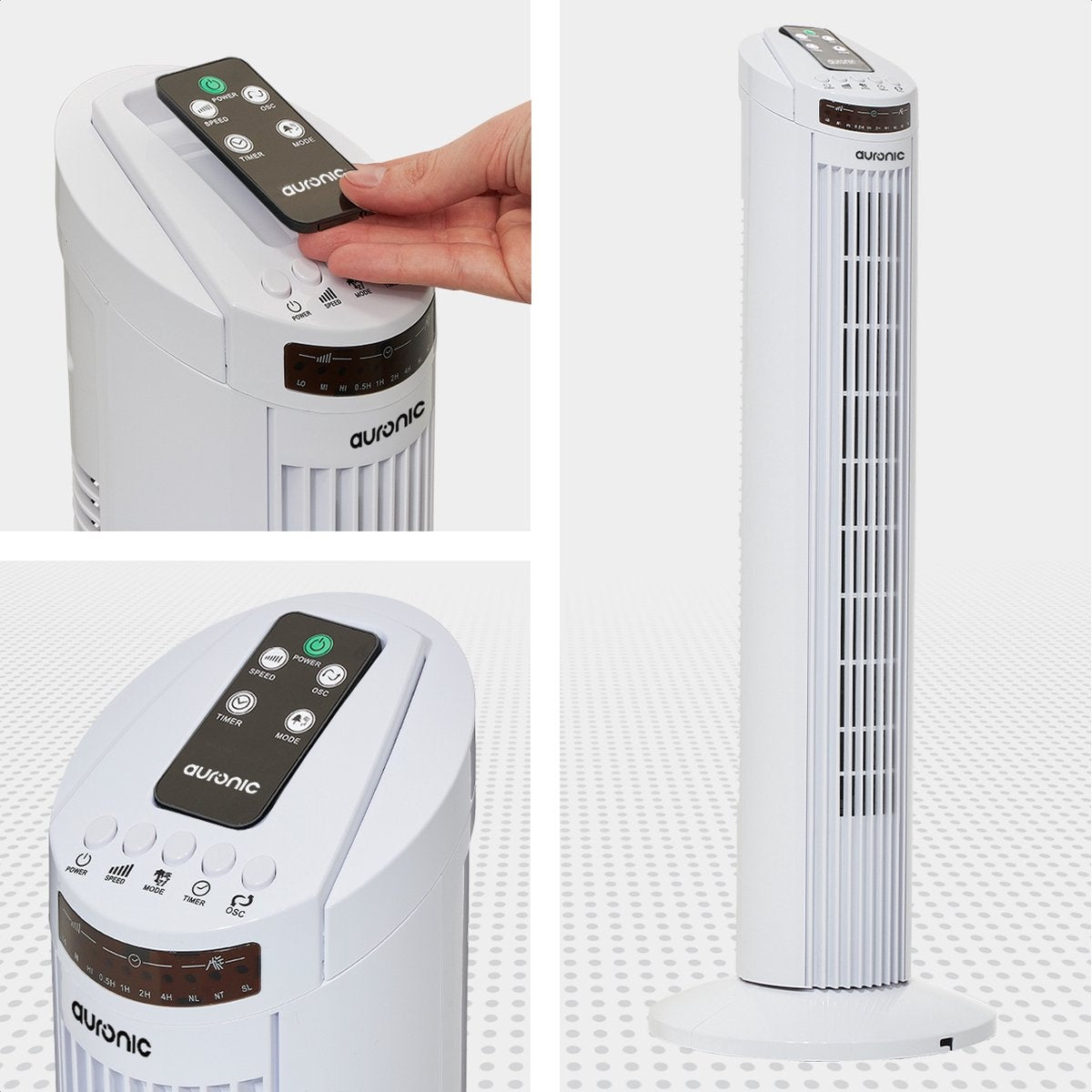 Auronic Tower Fan - Ventilateur sur pied télécommandé - Minuterie - 50W - 45dB - 74cm - Blanc