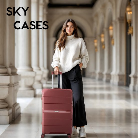 SKYCASES Urban Adventurer - Valise de voyage moyenne - Verrouillage par numéro - 44x27x66cm - 78L - Valise de voyage avec verrouillage de valise - Roues pivotantes - Rouge V2