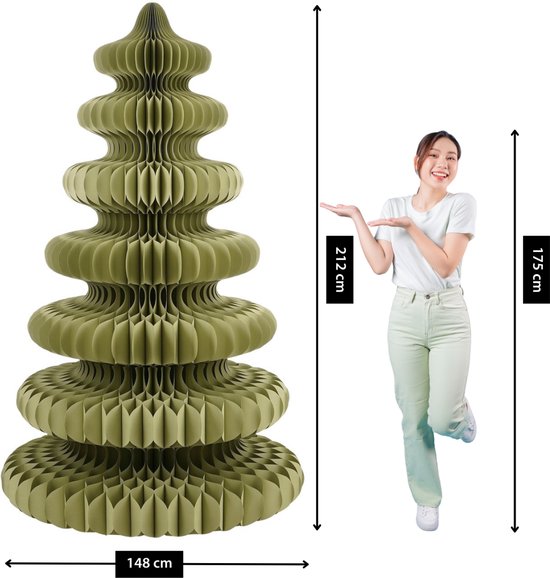 Mica Decorations : sapin de Noël en papier - Sapin de Noël artificiel pliable - H 212 x Ø 148 cm - Décoration de Noël - 100 % FSC - Vert