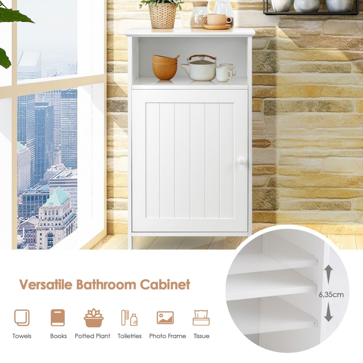Meuble de salle de bain Coast avec porte - 3 niveaux - 40 x 30 x 70 cm - blanc