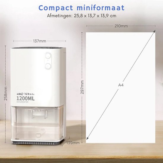 Déshumidificateur électrique, déshumidificateur portable et silencieux, élimine automatiquement l'humidité pour le bureau, la chambre, la salle de bains, les placards, les caravanes – avec veilleuse colorée, blanc