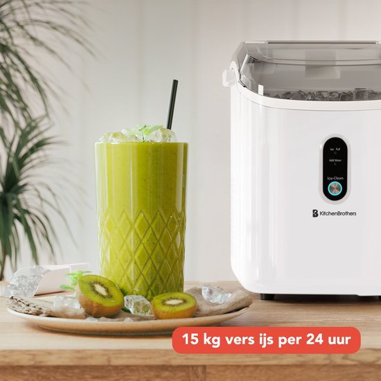 KitchenBrothers Nugget Ice Cube Maker - 1.1L - Machine à glace pilée avec pelle à glace - Portable - 15kg/24 heures - Blanc