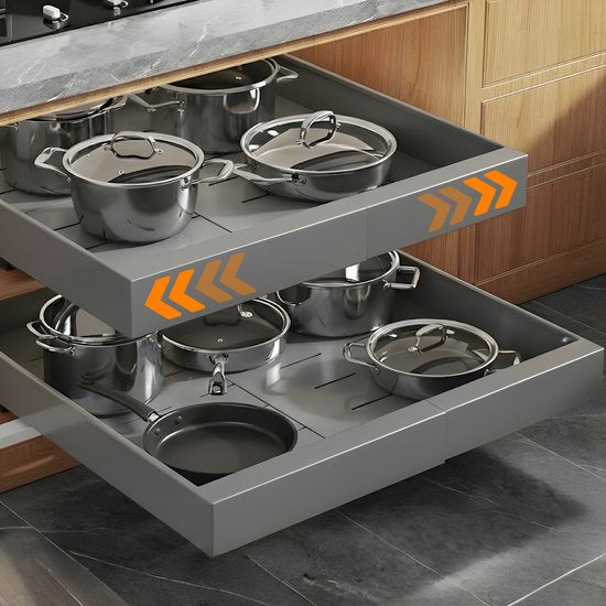 Posity Tiroir coulissant - Organisateur de meuble de cuisine - Organisateur de meuble/tiroir d'évier - tiroir intérieur de cuisine - Extensible et ajustable (32-52 cm) - Télescopique - Gris