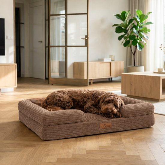 Lit orthopédique pour chien By Cee Cee – Lit pour chien – Tissu à nervures – Pour chiens de taille moyenne – Marron – 108 x 81 cm – Moos