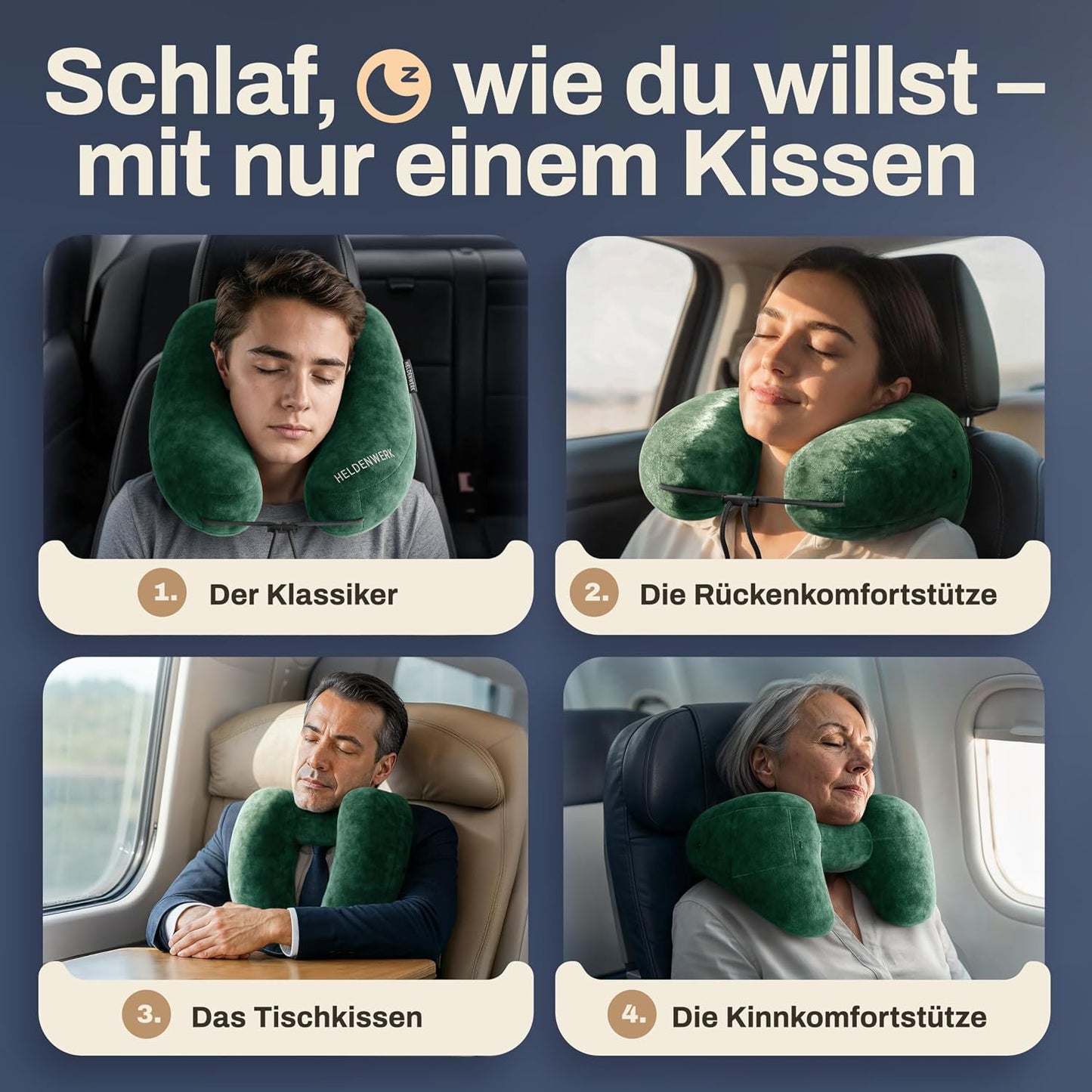 Oreiller cervical Heldenwerk® Premium Air – ErgoRing – Gonflable – Avec capuche et bouchons d'oreille