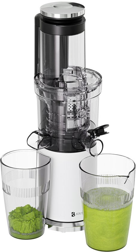 KitchenBrothers Slowjuicer - Vertical - Presse-agrumes - Presse-légumes et fruits - 80 mm - 750 ml - Blanc nacré / Blanc
