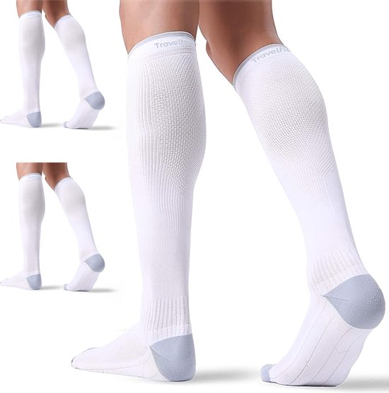 Travelhawk Compression Socks White - 3 Pieces - Running Socks - Premium Compression Socks - Running Socks - Moisture-wicking - Ski Socks - Prevent Injuries & Muscle Soreness - L/XL