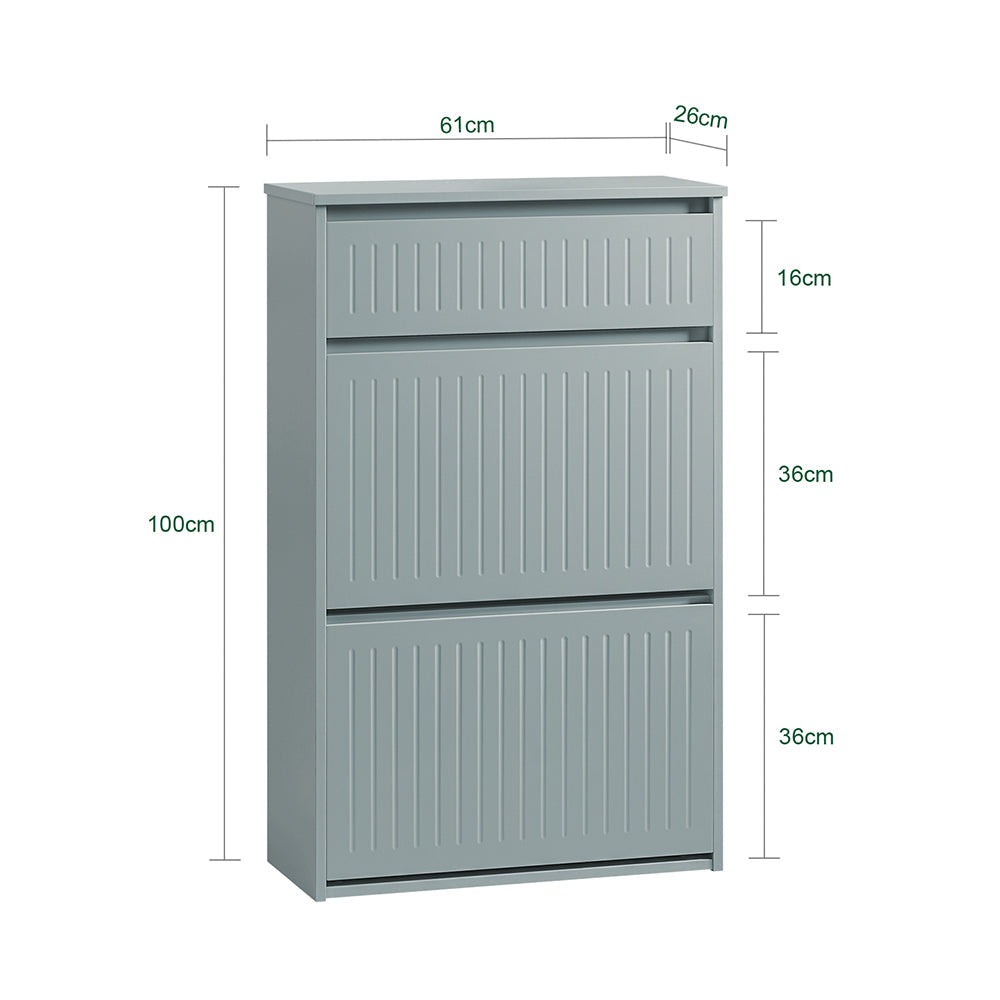 SoBuy Meuble à chaussures FSR165-HG - 2 abattants et 1 tiroir - MDF - 61 x 26 x 100 cm - Gris