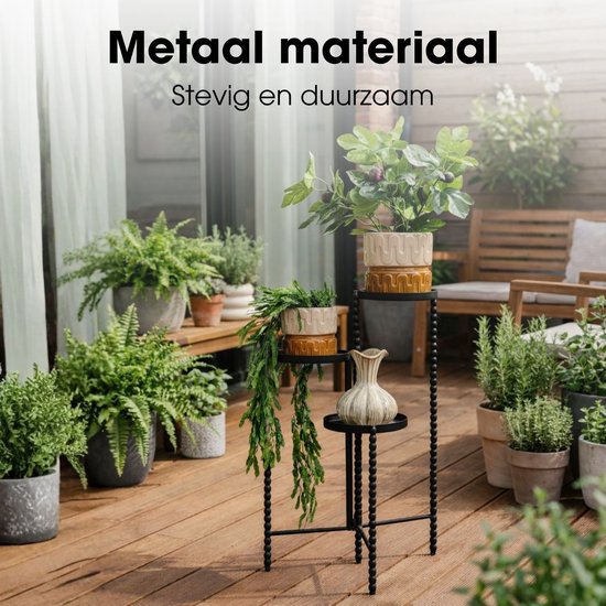 Mica Decorations Salvo - Support pour plantes d'intérieur - Tablette pour plantes d'intérieur - Support à trois étages - 40 x 40 x 70 cm - Fer - Noir