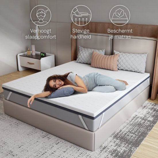 CozySense® DualFeel Topper Mattress 140x200 - Sur-matelas - Sur-matelas - Avec face chaude et face froide - CertiPUR® - Fermeté - 7.5 cm - Housse lavable