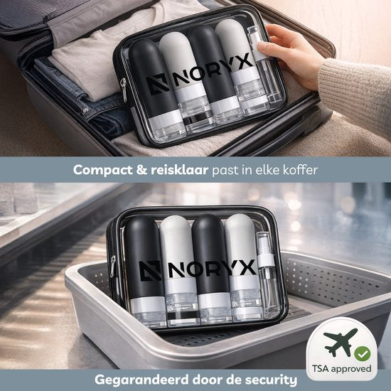 Ensemble de flacons de voyage Noryx, 12 pièces - Bagage à main - Accessoires de voyage - Flacons de voyage - Pots à cosmétiques - Flacons de voyage - Emballages de voyage - Kit de voyage