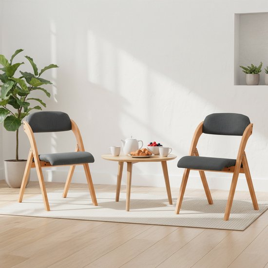 SoBuy Set of 2 Folding Chair, Office Chair with Upholstered Seat Cushion, Dining Chair, Nature/Dark Grey, 47.5x77x59 cm, FST92-SGx2 - pour la salle à manger, le balcon ou le bureau