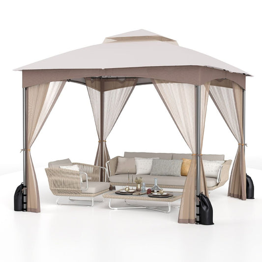 Pavillon de jardin Coast - double toit - moustiquaire et sacs de sable - kaki 3 x 3 m