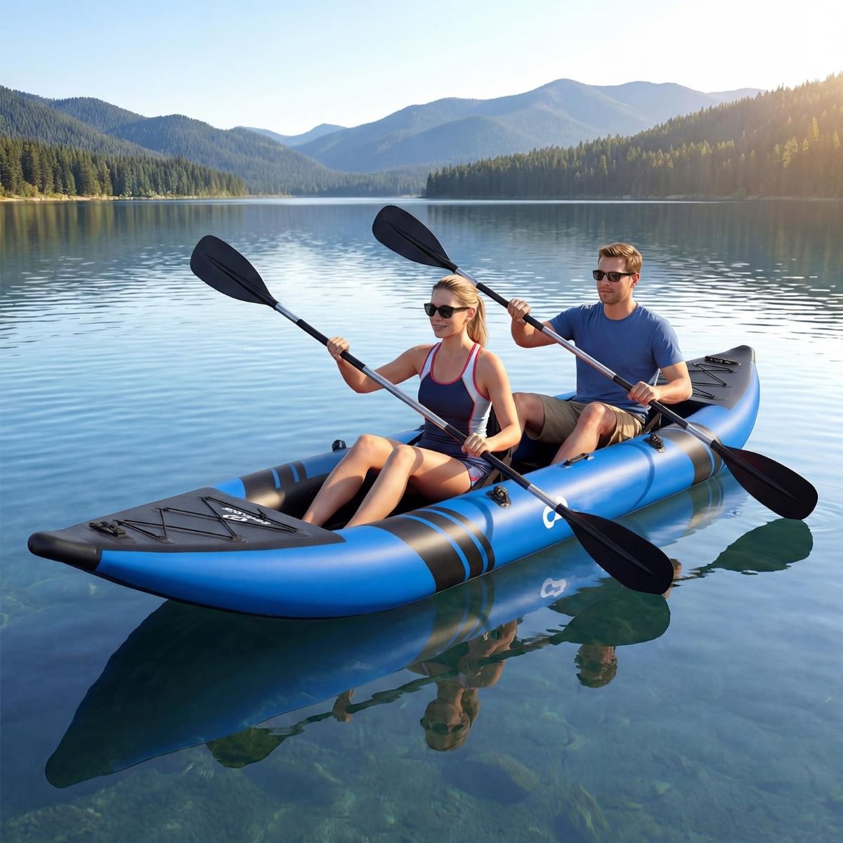 Kayak gonflable Coast pour 2 personnes - Sièges réglables - Pagaies et pompe à main incluses - bleu