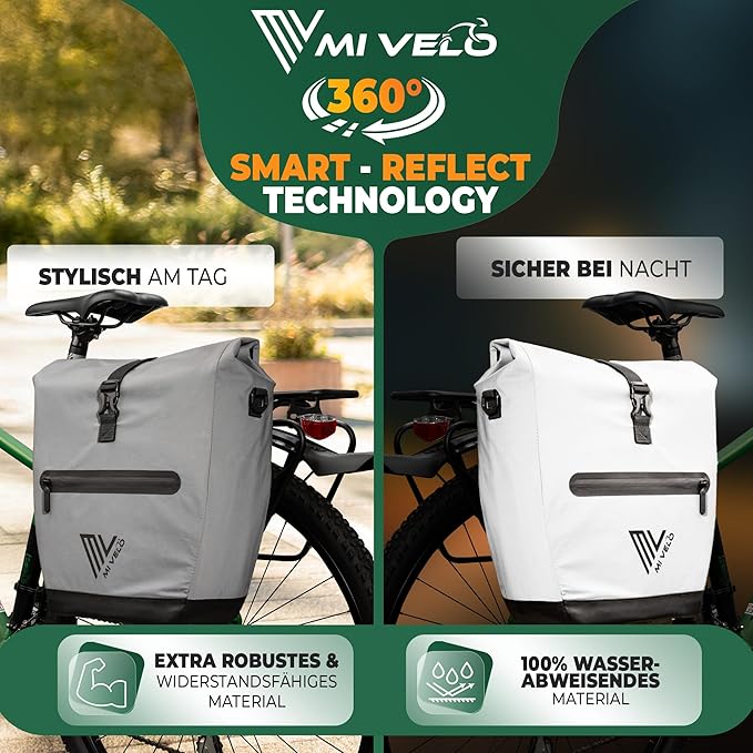 MIVELO Pannier - Imperméable & Incl. Compartiment pour ordinateur portable & Bandoulière - 20 litres - Réfléchissant