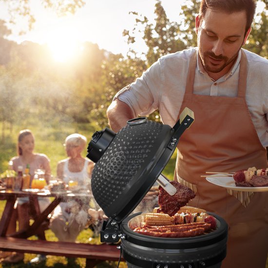 KitchenBrothers Kamado BBQ - 13 Inch Charcoal Barbecue - 27⌀ cm - PFAS-free - Deluxe Set - Egg BBQ with Accessories including Cover - Grey (en anglais)