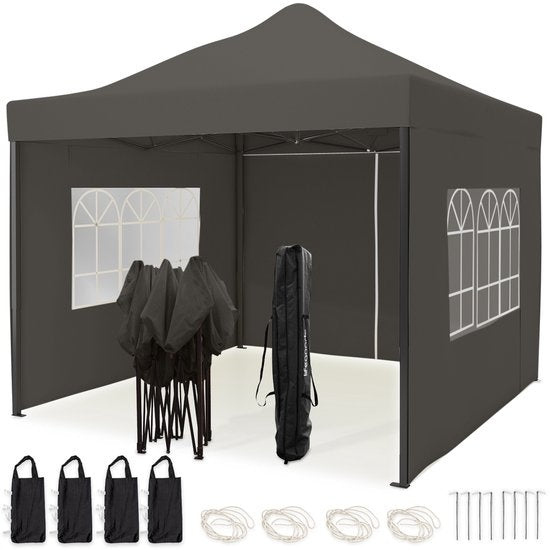 Chapiteau de jardin LifeGoods - 3x6 m - Pliable - Etanche - Parois - Sac de transport à roulettes - Anthracite
