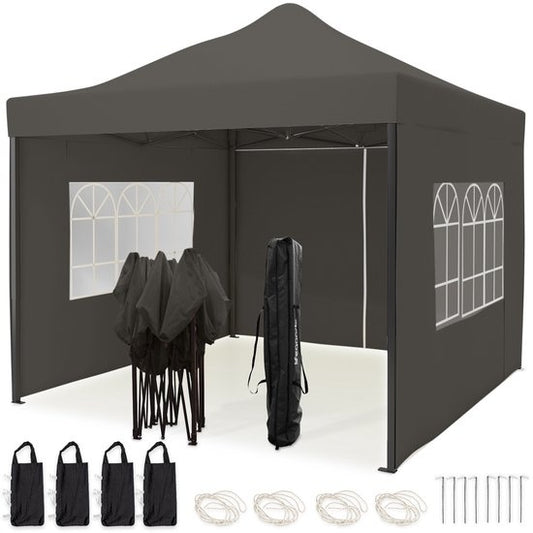 Chapiteau de jardin LifeGoods - 3x6 m - Pliable - Etanche - Parois - Sac de transport à roulettes - Anthracite