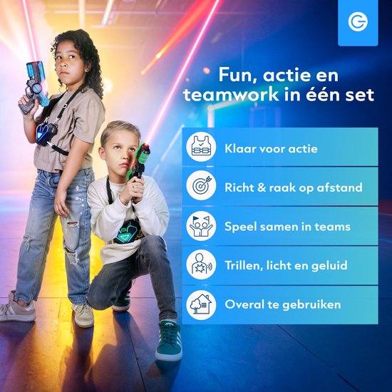 Kit de laser game Silvergear pour enfants avec 2 pistolets laser et 2 gilets - Pistolet jouet interactif d'une portée de 15 m - Jeu de tir - Jeu de combat Laser Tag en plein air - Cadeau pour garçons et filles - 6, 7, 8, 9, 10, 11, 12, 13, 14, 15, 16 ans