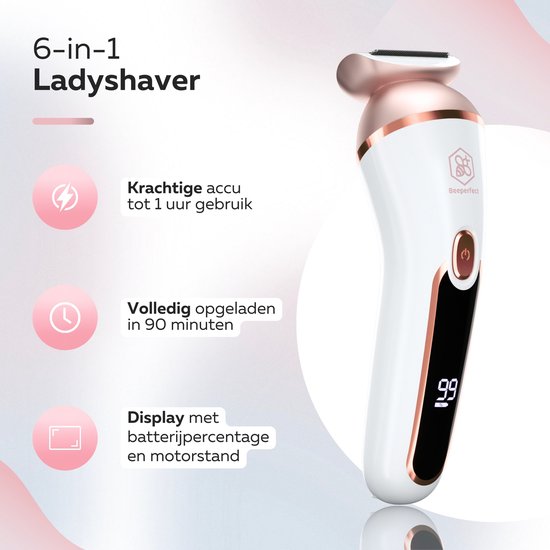 Beeperfect® 6 en 1 rasoirs pour femmes - épilateur - rasoir féminin - tondeuse bikini - rechargeable - étanche - 6 accessoires