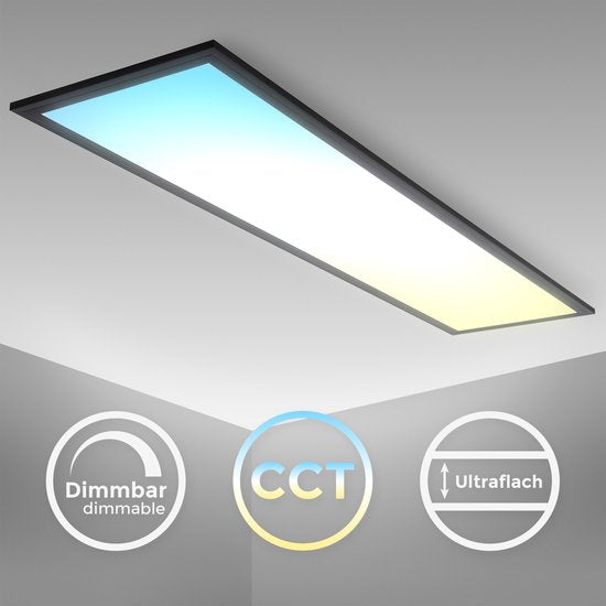 B.K.Licht - Plafonnier à intensité variable - panneau LED noir - 25 x 100 cm - avec télécommande - plafonnier ultraplat - CCT - 3 000 à 6 500 kelvins - 2 200 lm - 24 W