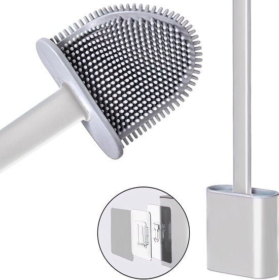 Roegaarden Brosse à WC avec support - Brosse à WC - Silicone - Autoportante et à suspendre - Blanc