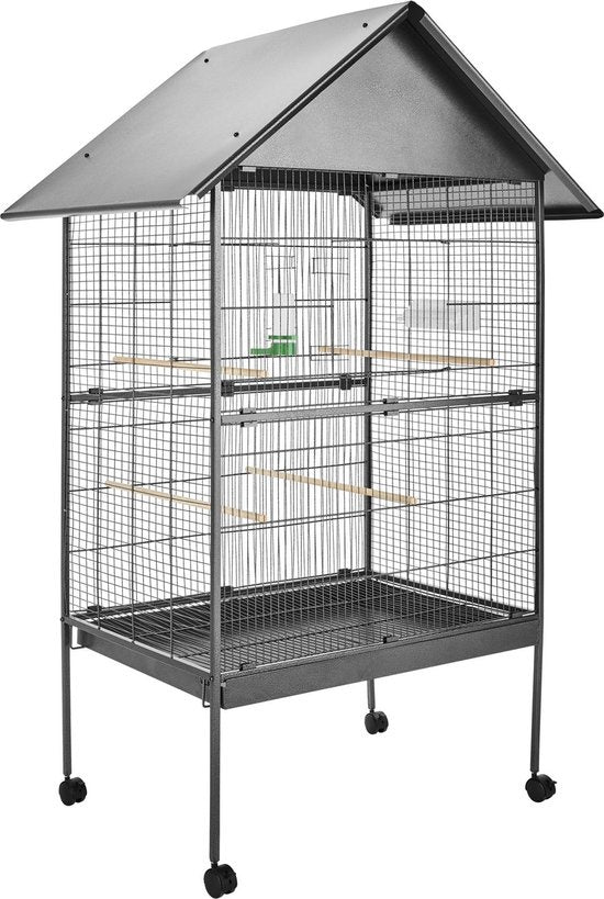 tectake® - cage à oiseaux - volière - avec toit pointu - hauteur 168 cm - sur roulettes