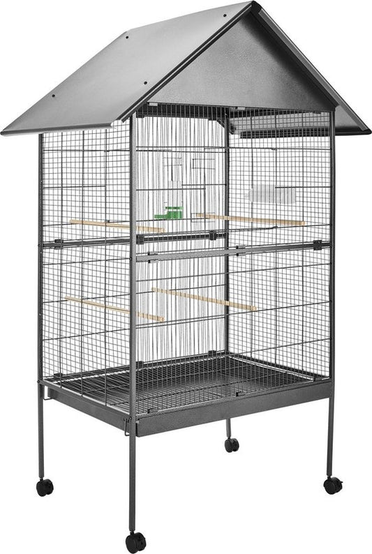 tectake® - cage à oiseaux - volière - avec toit pointu - hauteur 168 cm - sur roulettes