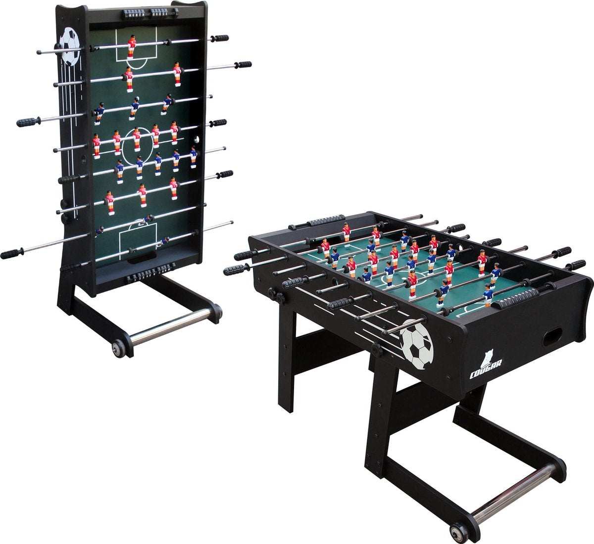 Cougar Scorpion Kick Football Table pliable en noir - Baby-foot avec 2 balles et compteur de score - Baby-foot d'intérieur 126x61x80cm