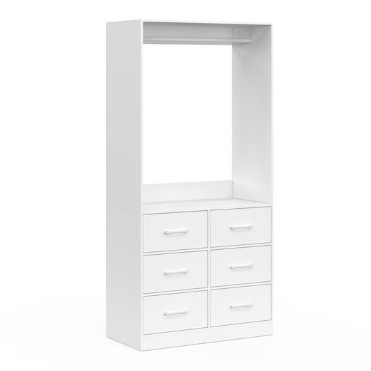 Armoire Uma blanche - 80 x 40 x 167 cm - Avec tringle à vêtements et 6 tiroirs