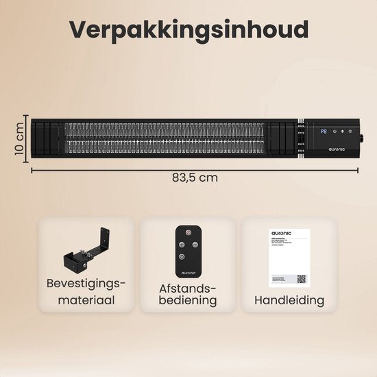 Auronic Terrace Heater - Chauffage infrarouge - Ecran tactile - 15m2 - Electrique - 2500W - Télécommande - 9 niveaux - Noir