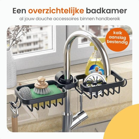 Goliving Support de douche suspendu - Support de douche - Pas de perçage - Support de cuisine - Organisateur d'évier - Accessoires de salle de bain - Double espace - Noir
